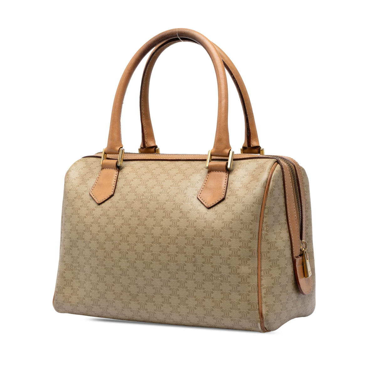Celine Macadam Coated Canvas Boston Bag — Beige