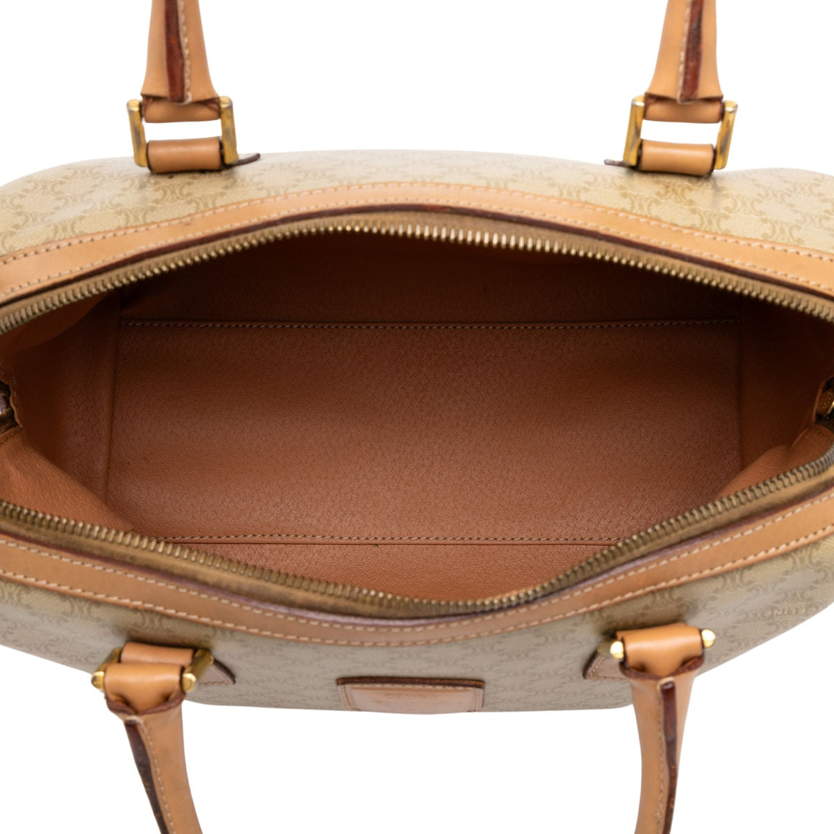Celine Macadam Coated Canvas Boston Bag — Beige