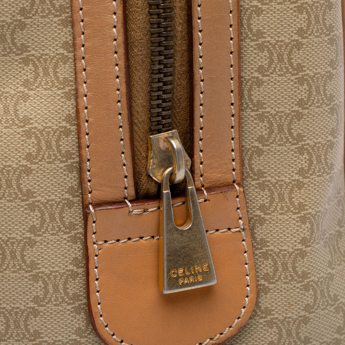 Celine Macadam Coated Canvas Boston Bag — Beige