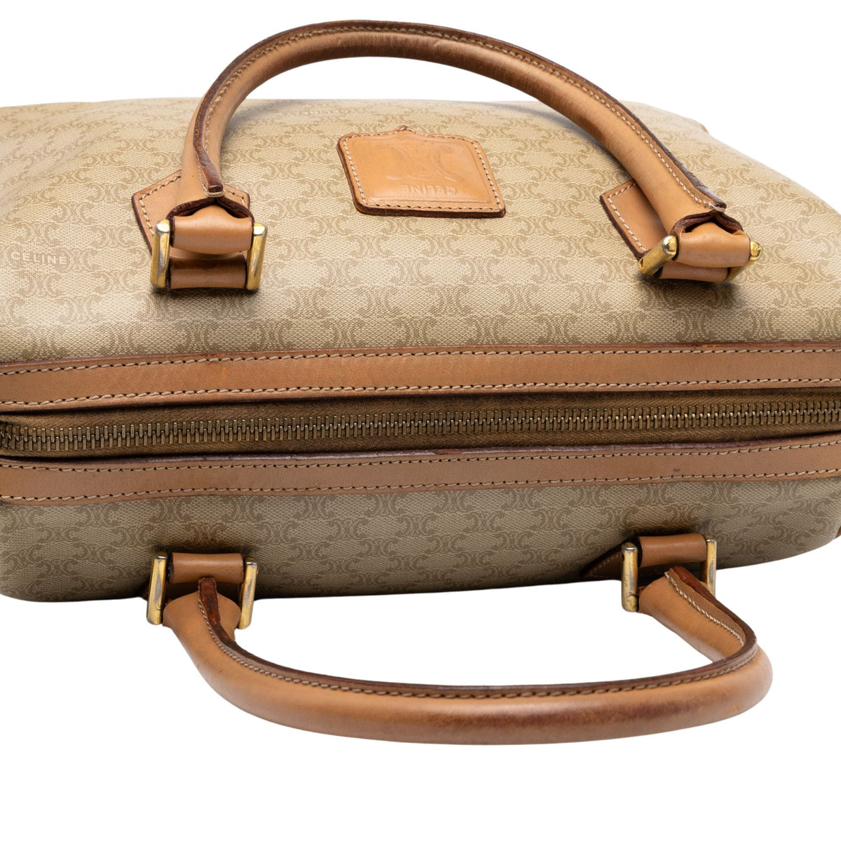 Celine Macadam Coated Canvas Boston Bag — Beige