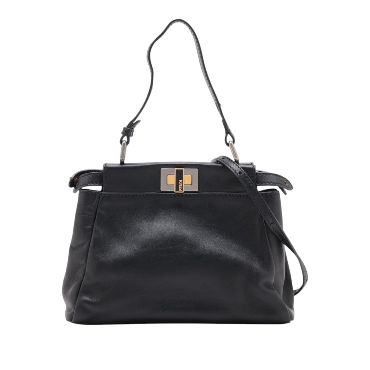 Fendi Mini Leather Peekaboo Iconic Satchel — Black
