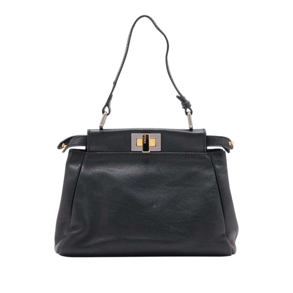 Fendi Mini Leather Peekaboo Iconic Satchel — Black