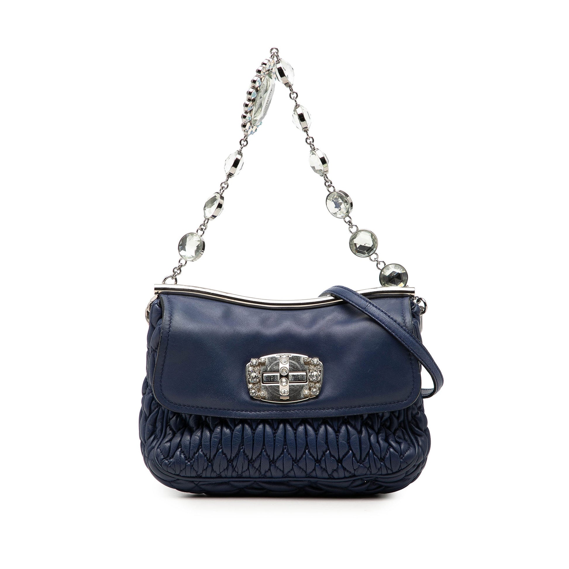 Miu Miu Matelasse Nappa Crystal Frame Flap Satchel