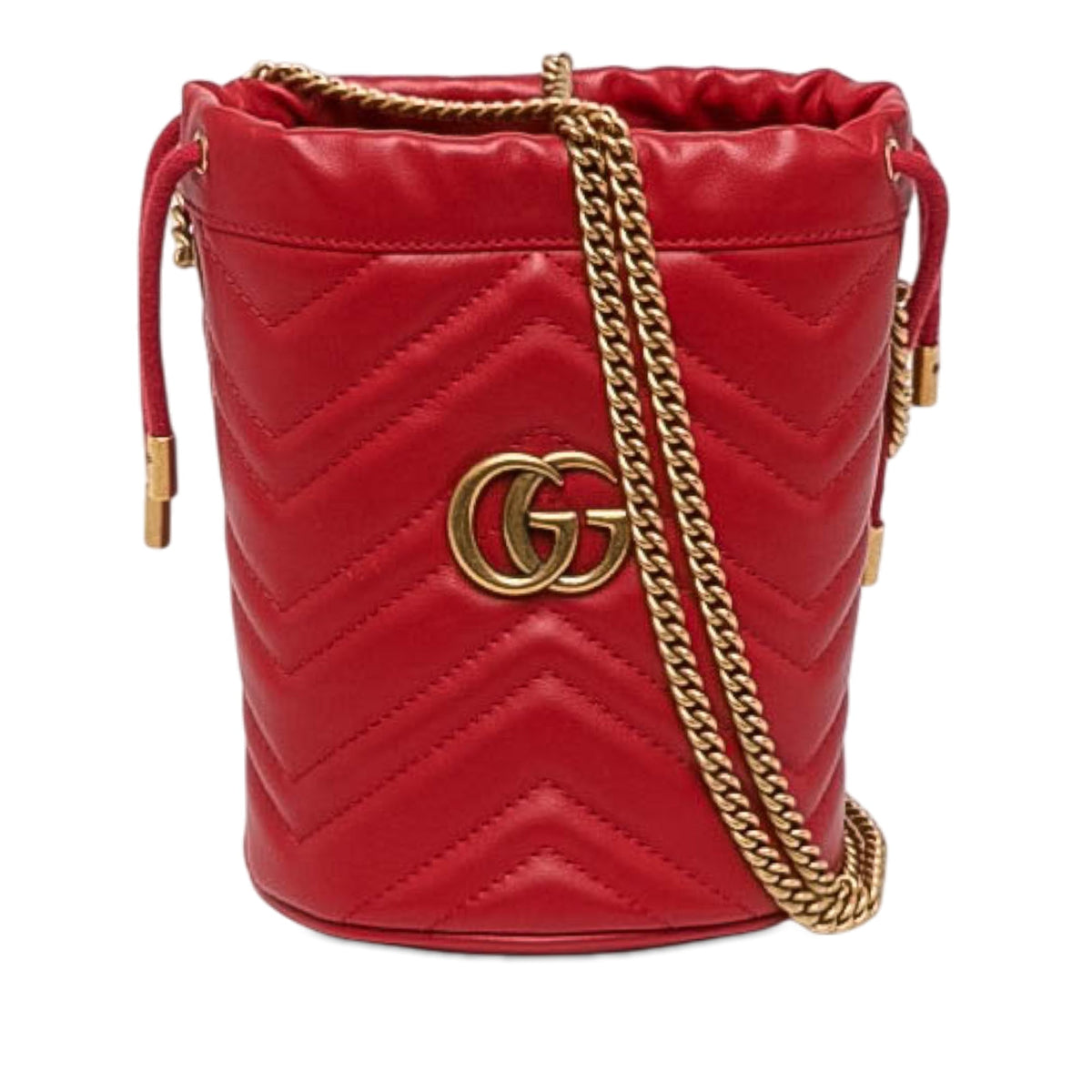 Gucci Small GG Marmont Matelasse Calfskin Bucket Bag — Red