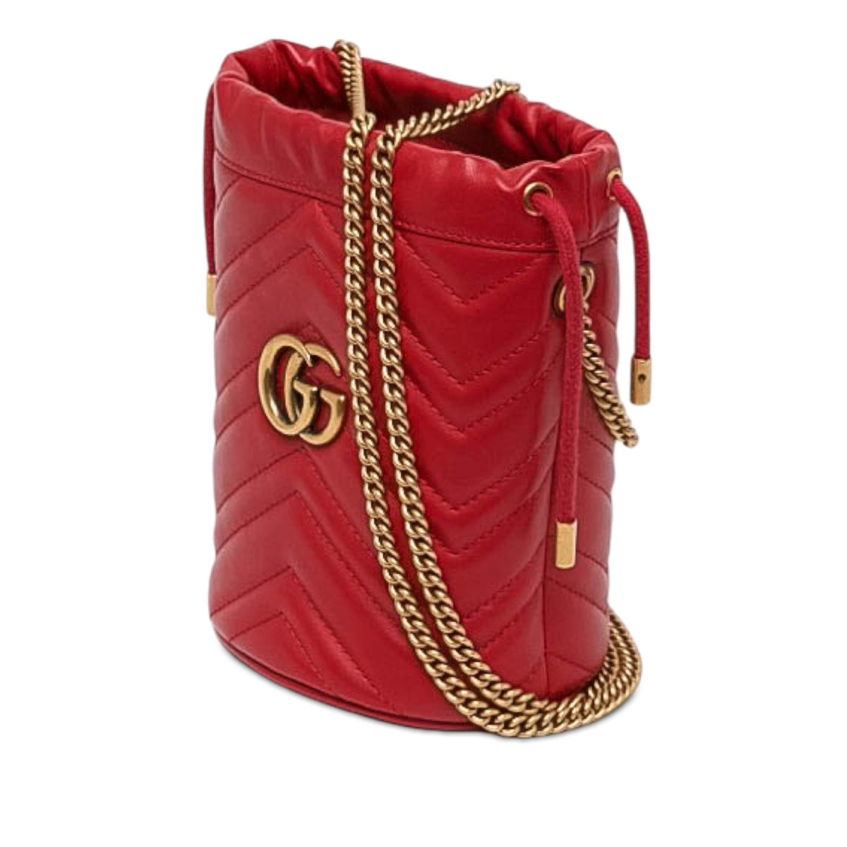 Gucci Small GG Marmont Matelasse Calfskin Bucket Bag — Red