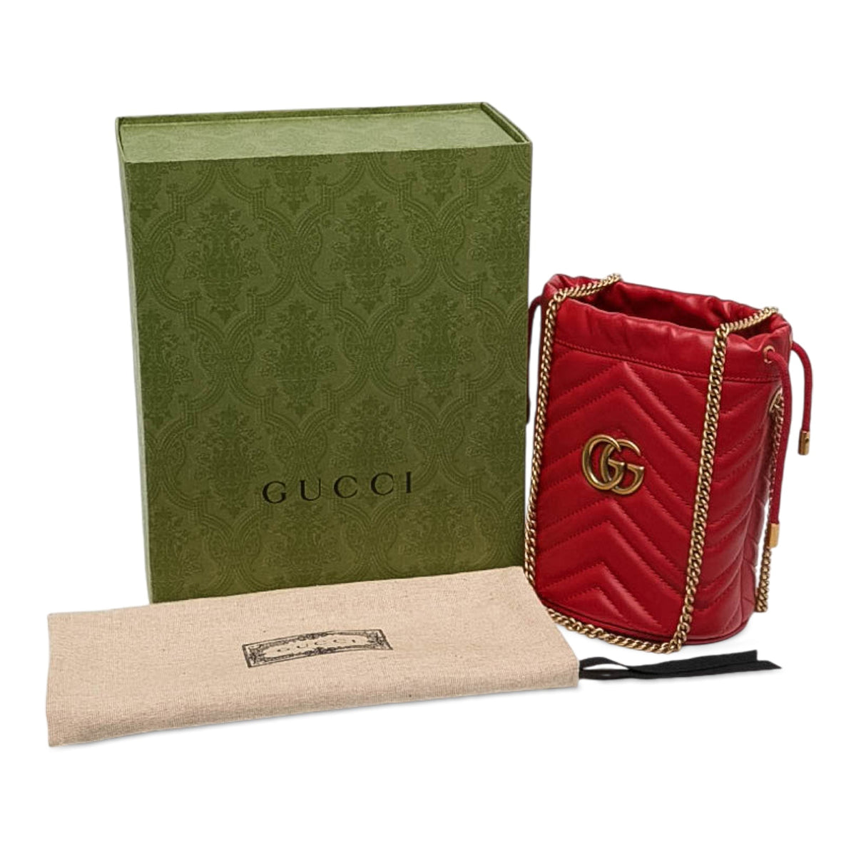 Gucci Small GG Marmont Matelasse Calfskin Bucket Bag — Red
