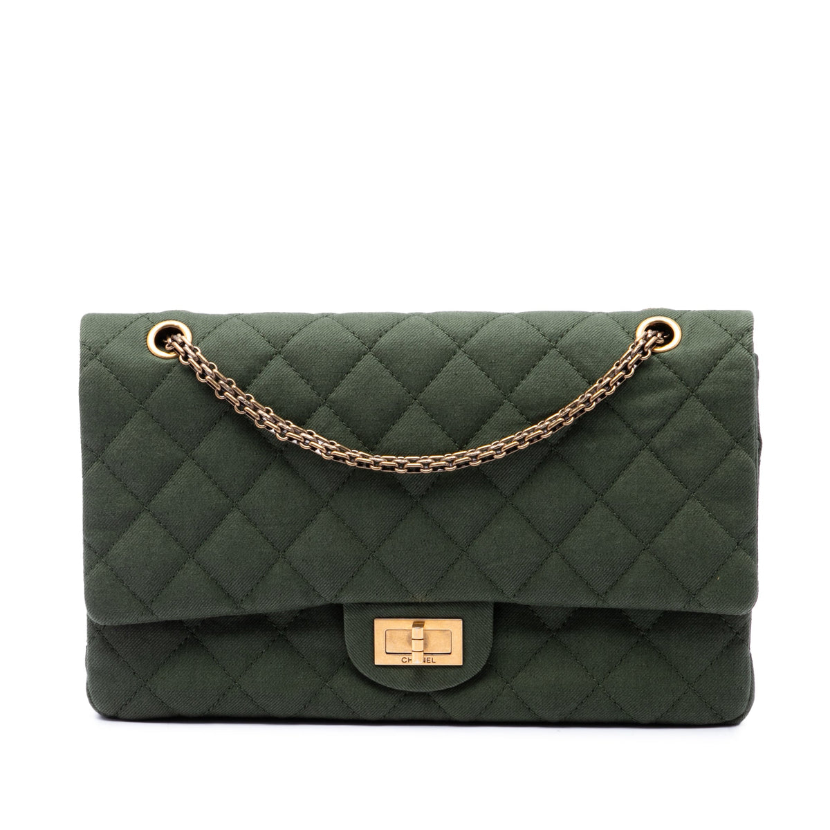 Chanel Quilted Jersey Reissue 2.55 Double Flap 227 — Green