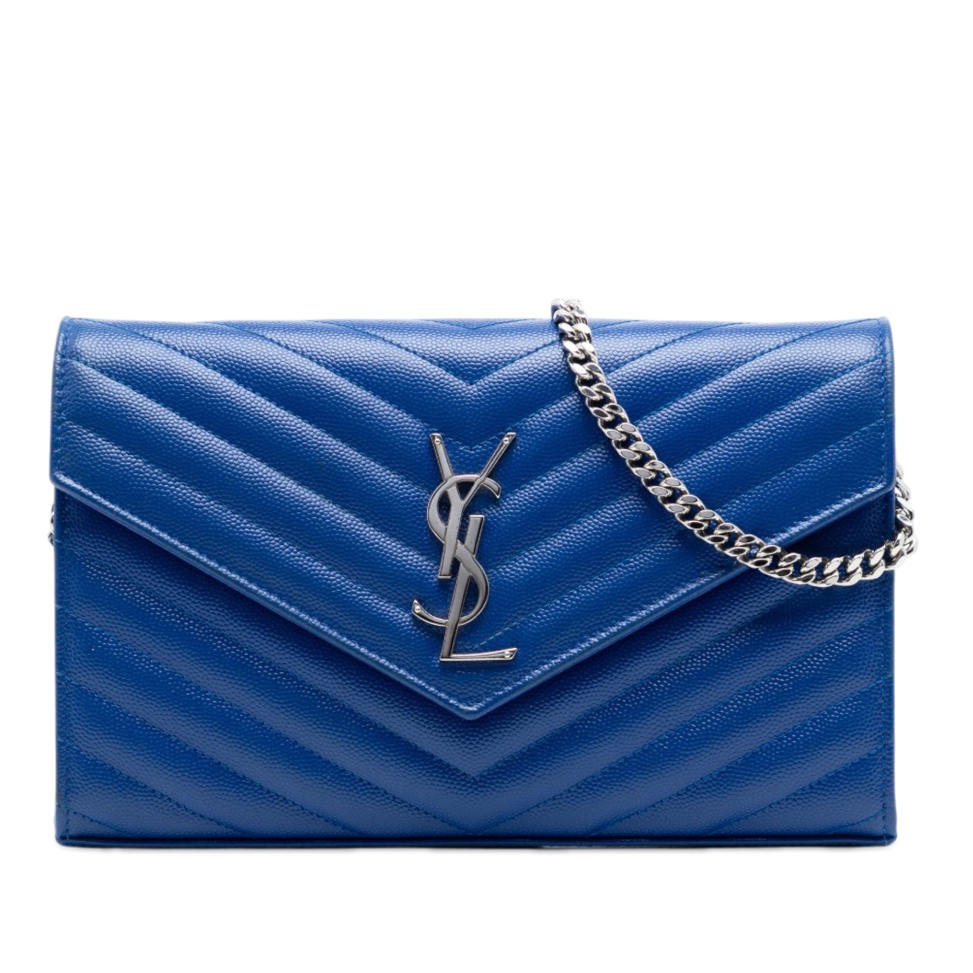 Saint Laurent Grain De Poudre Chevron Monogram Envelope Chain Wallet