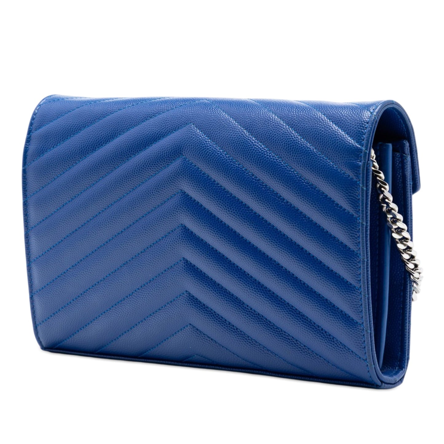 Saint Laurent Grain De Poudre Chevron Monogram Envelope Chain Wallet