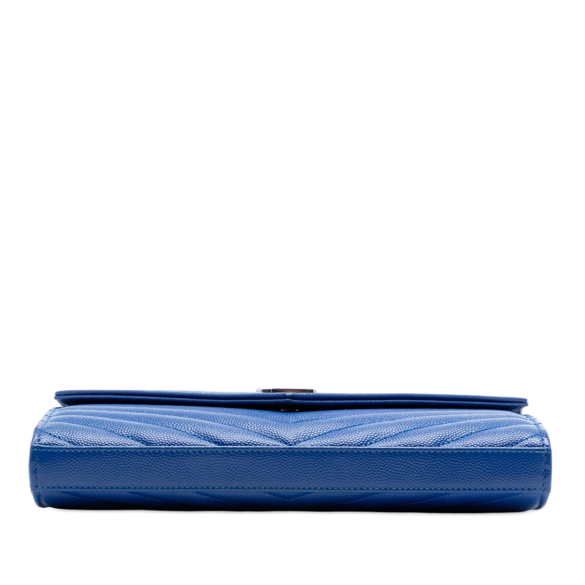 Saint Laurent Grain De Poudre Chevron Monogram Envelope Chain Wallet