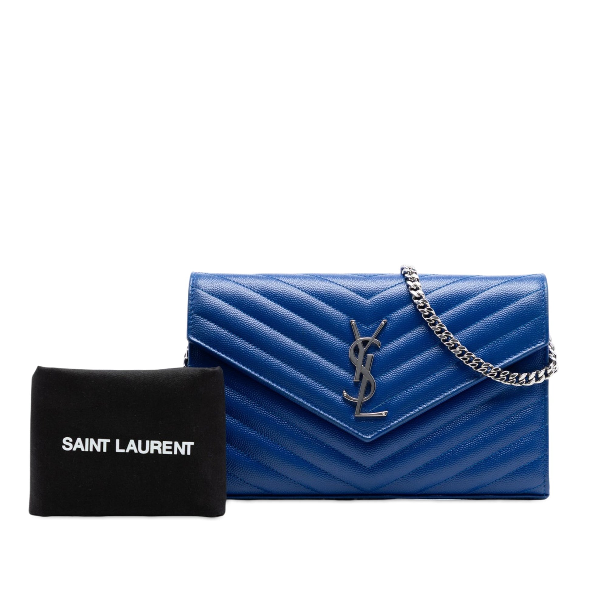 Saint Laurent Grain De Poudre Chevron Monogram Envelope Chain Wallet