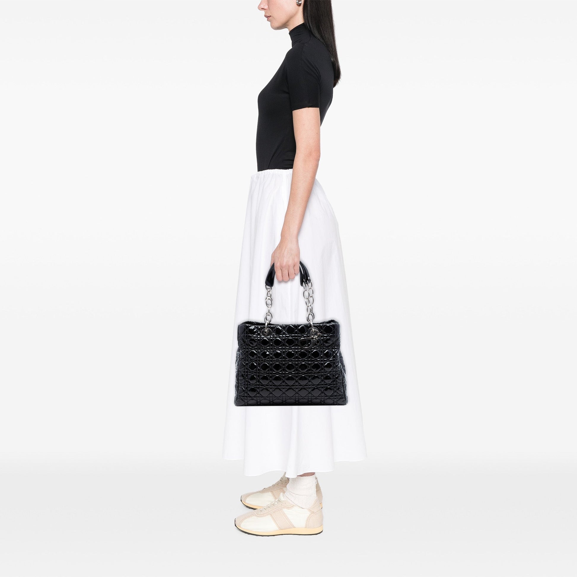 Dior Large Patent Cannage Lady Dior Soft Shopping Tote