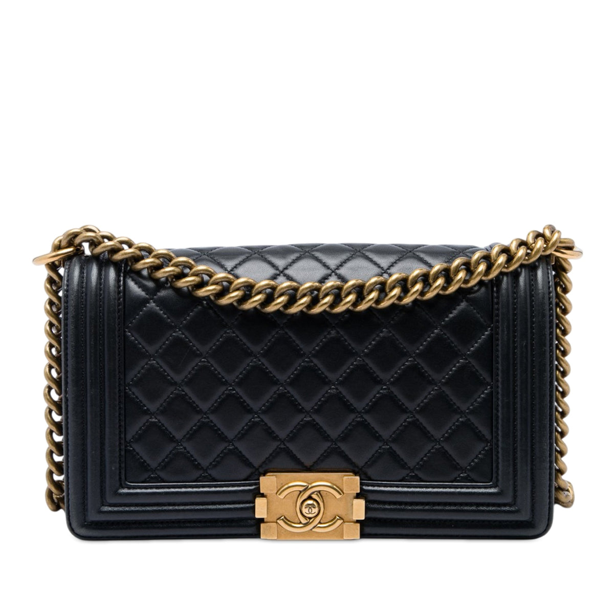 Chanel Old Medium Quilted Lambskin Boy Flap — Black