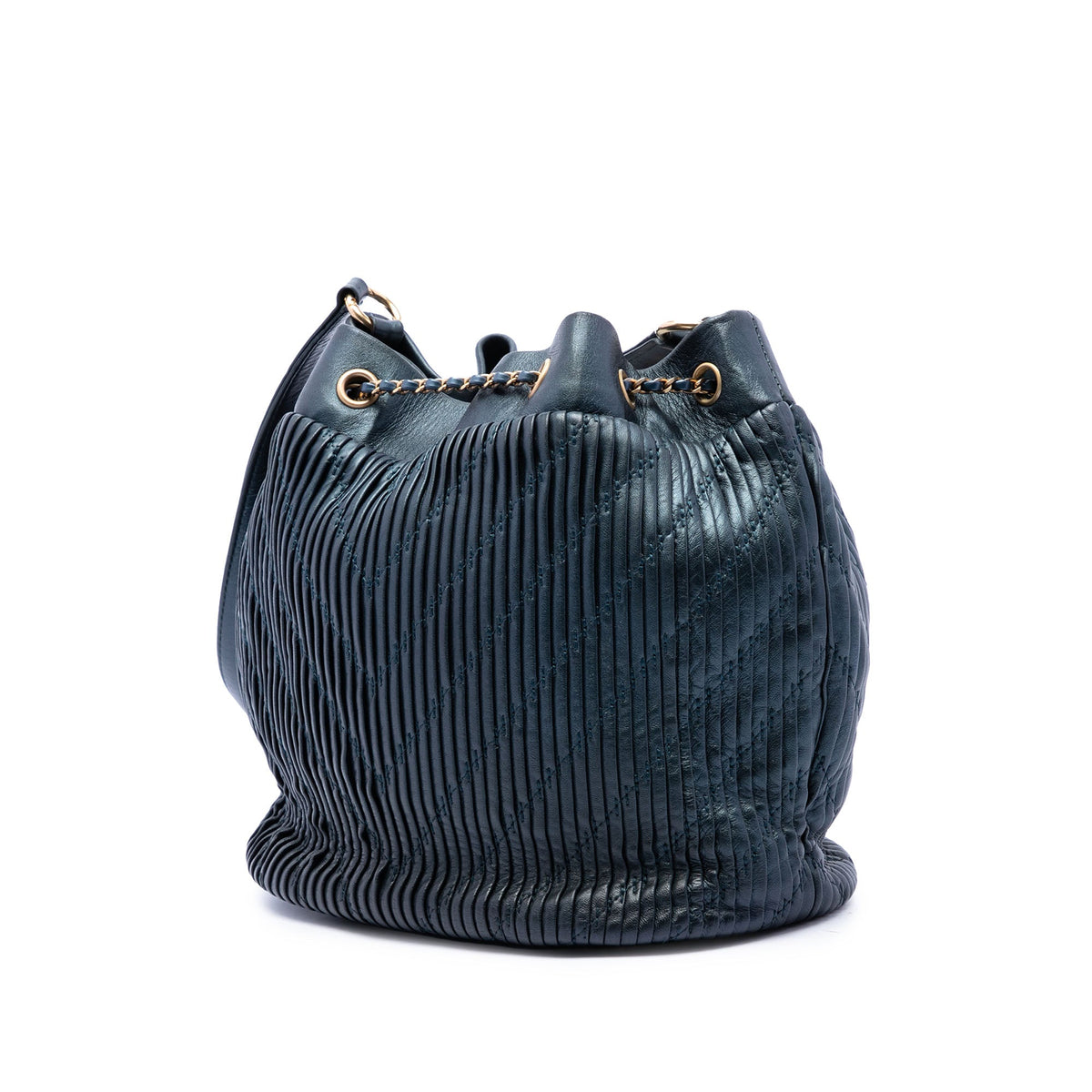 Chanel Small Crumpled Calfskin Coco Pleats Drawstring Bucket Bag — Blue