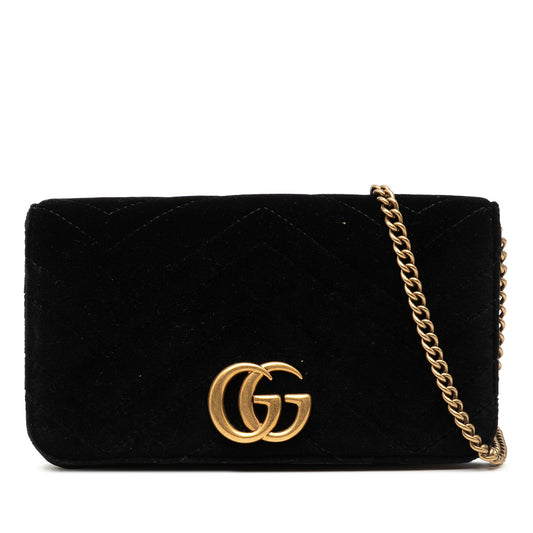 Gucci Mini GG Marmont Matelasse Velvet Wallet On Chain