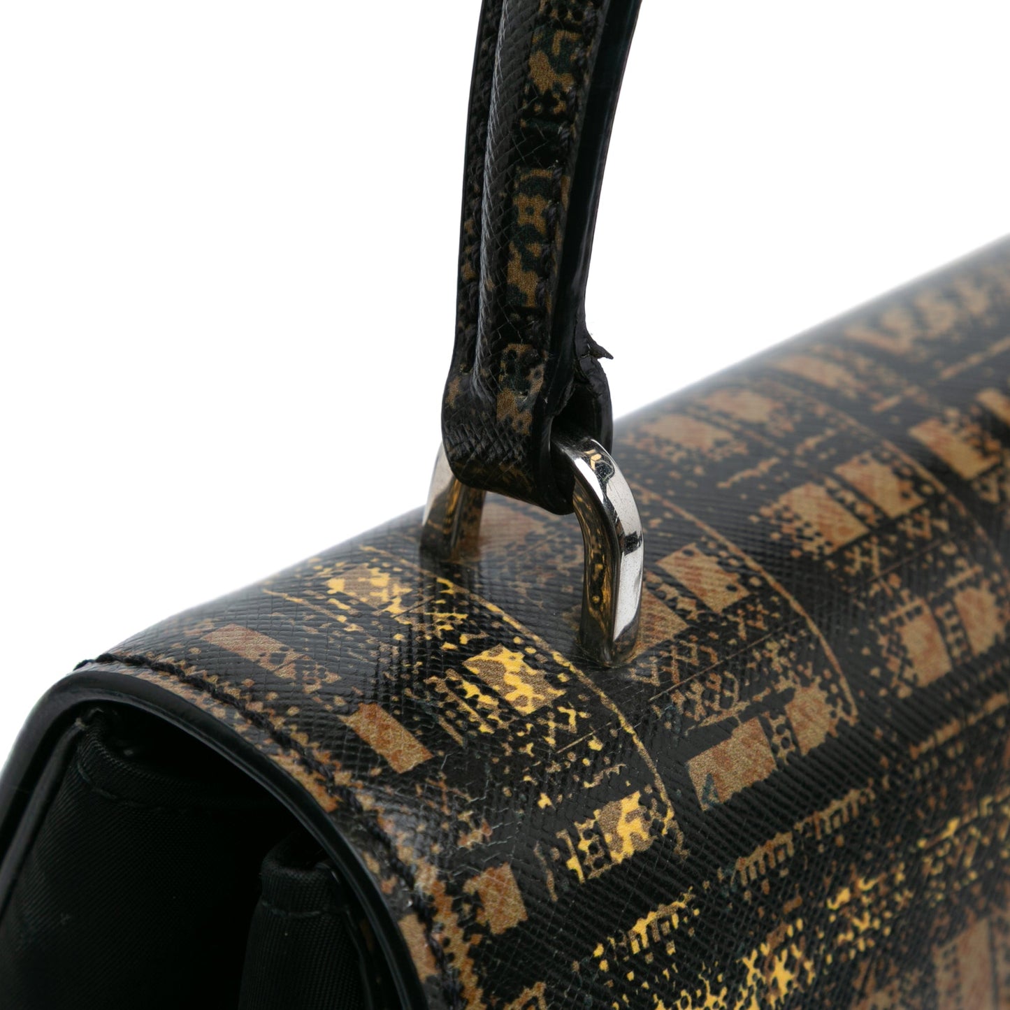 Prada Tartan Saffiano Trimmed Tessuto Satchel