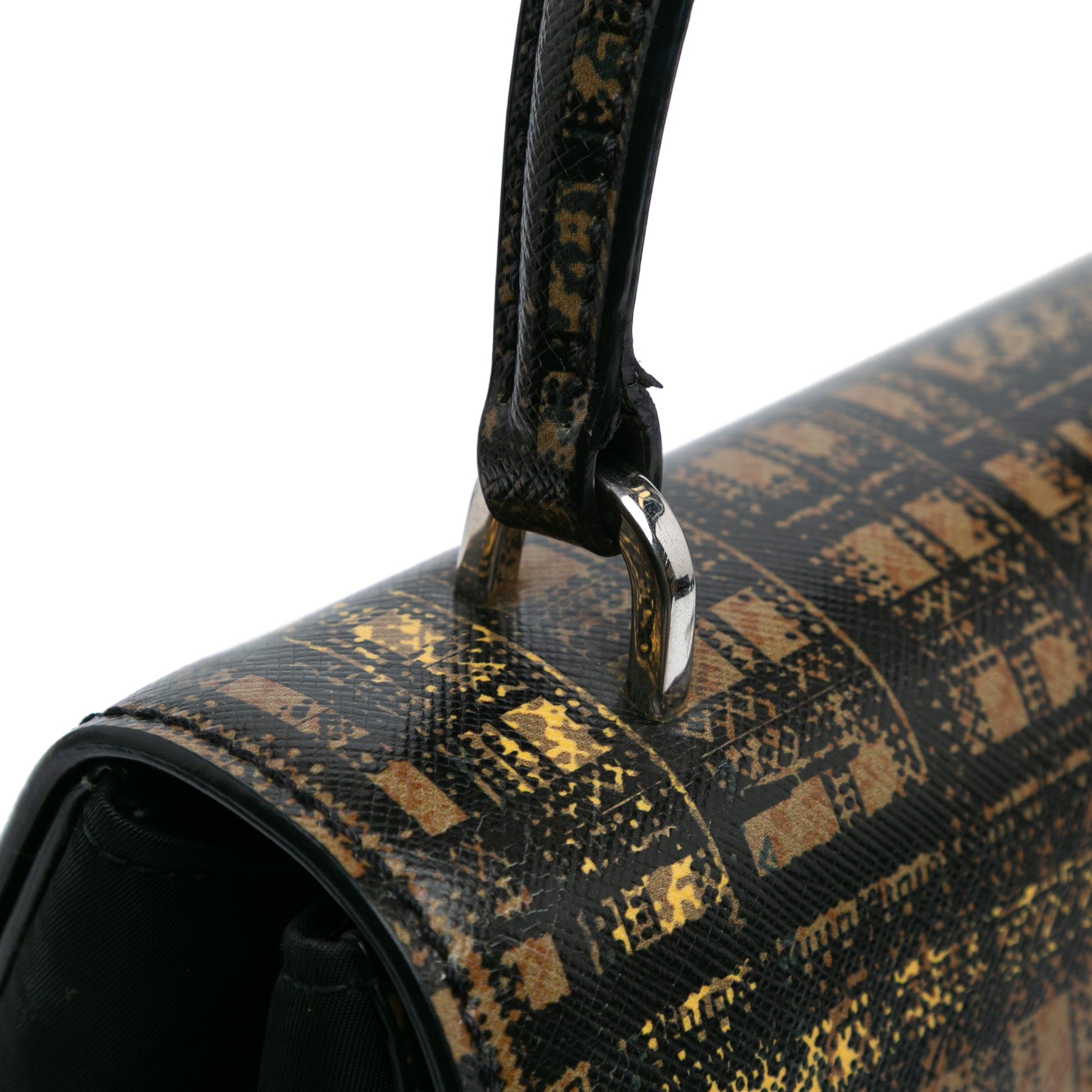Prada Tartan Saffiano Trimmed Tessuto Satchel