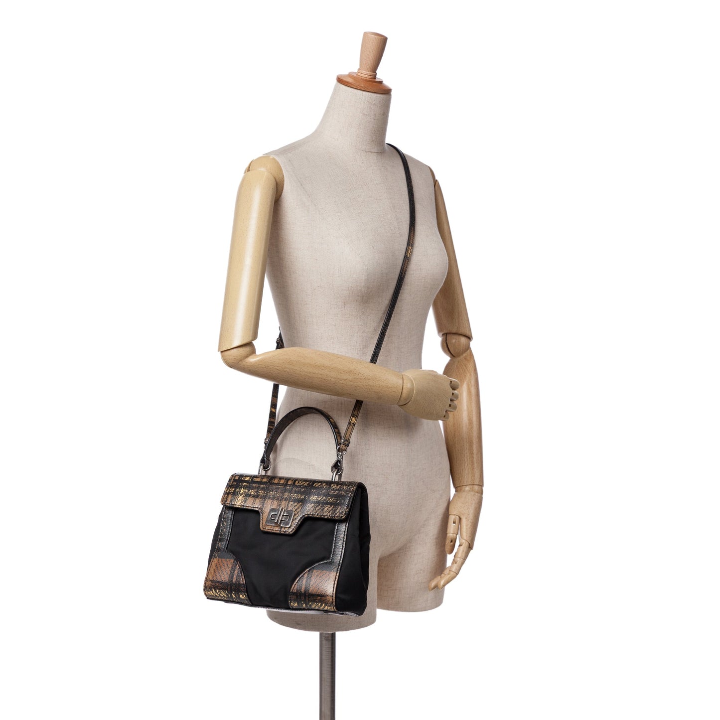 Prada Tartan Saffiano Trimmed Tessuto Satchel