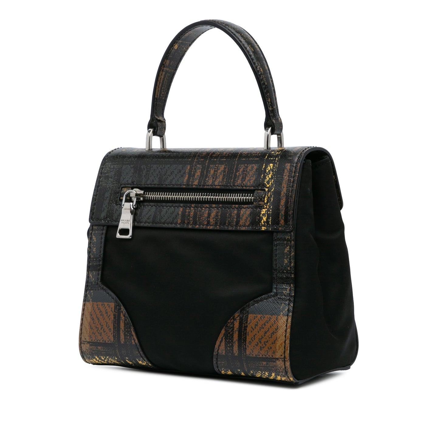 Prada Tartan Saffiano Trimmed Tessuto Satchel