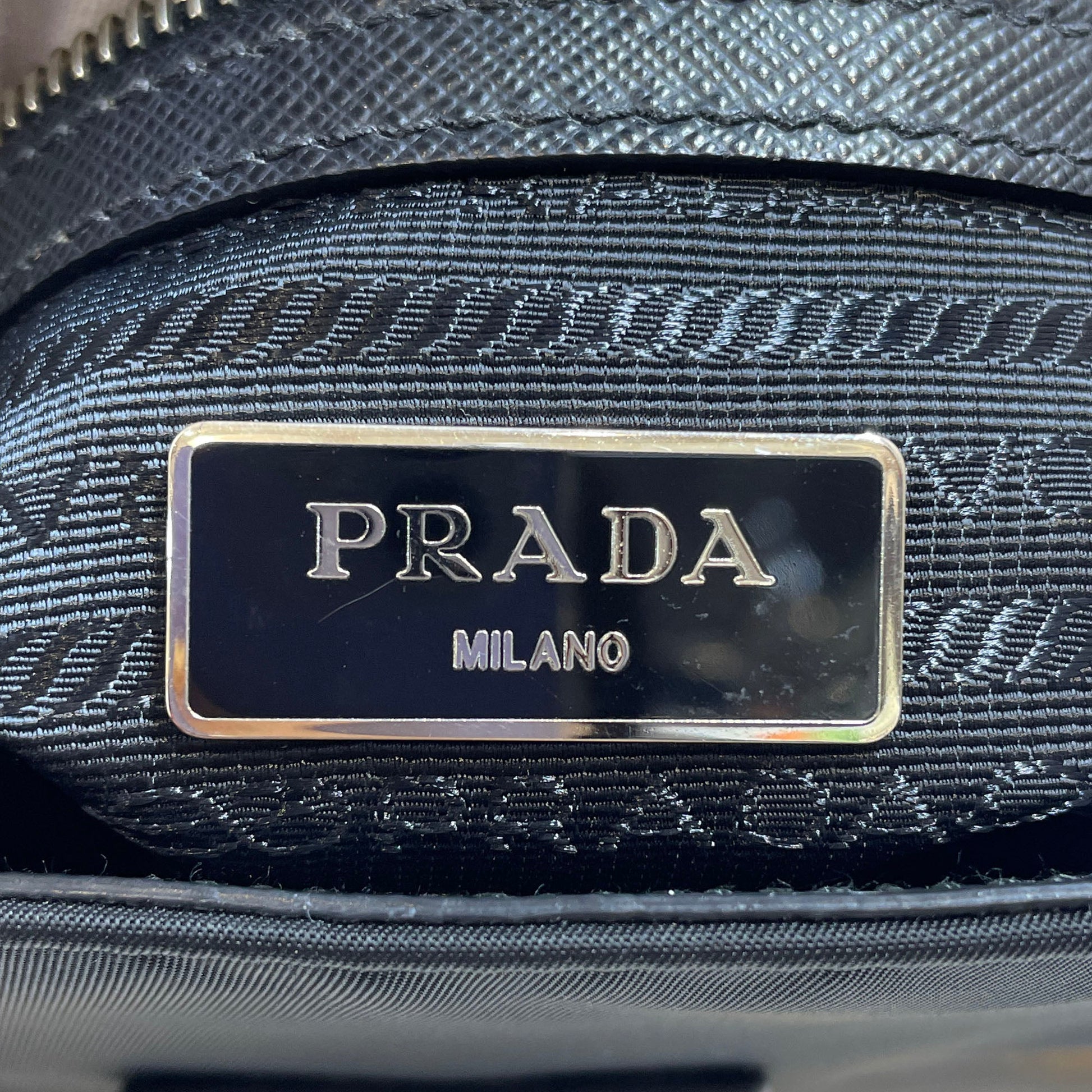 Prada Tartan Saffiano Trimmed Tessuto Satchel