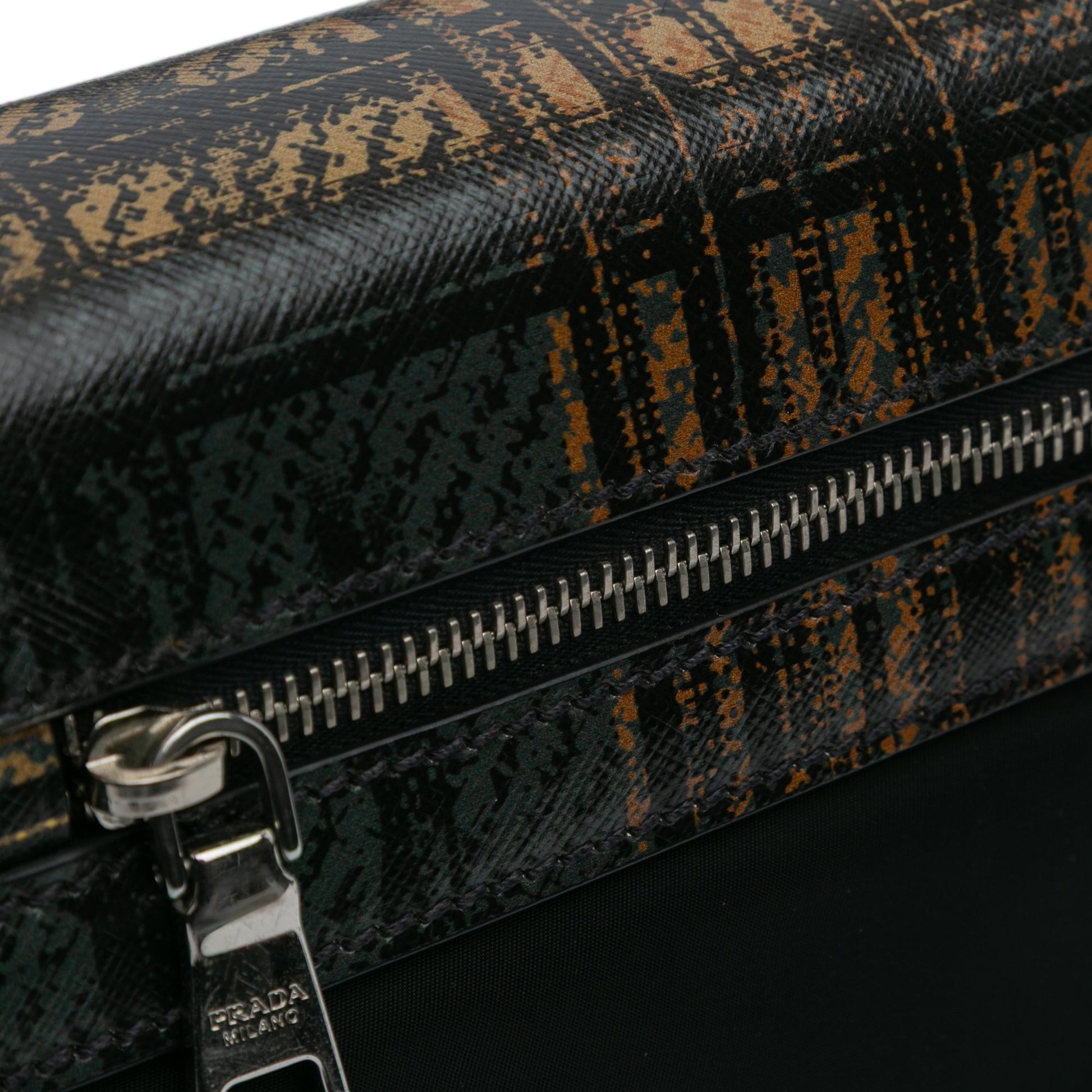 Prada Tartan Saffiano Trimmed Tessuto Satchel