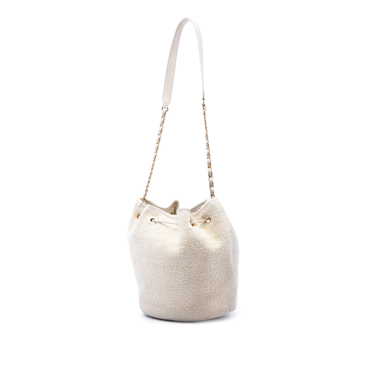 Chanel Small Tweed Deauville Drawstring Bucket Bag — White
