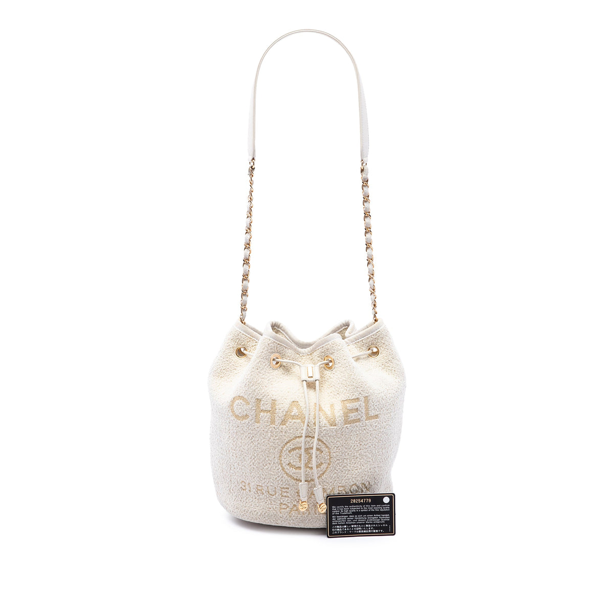 Chanel Small Tweed Deauville Drawstring Bucket Bag — White