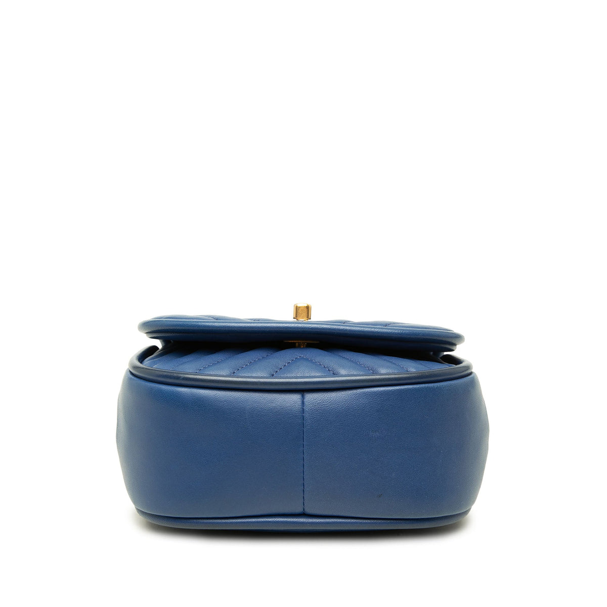 Chanel Mini CC Chevron Lambskin Reversed Round Flap — Blue