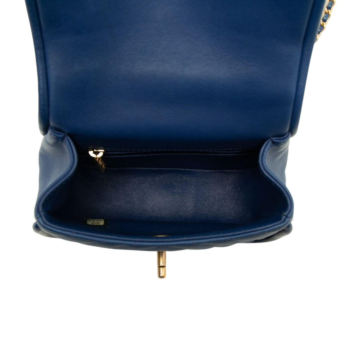 Chanel Mini CC Chevron Lambskin Reversed Round Flap — Blue