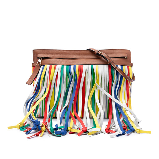 LOEWE Multicolor Leather Fringe T Pouch Crossbody