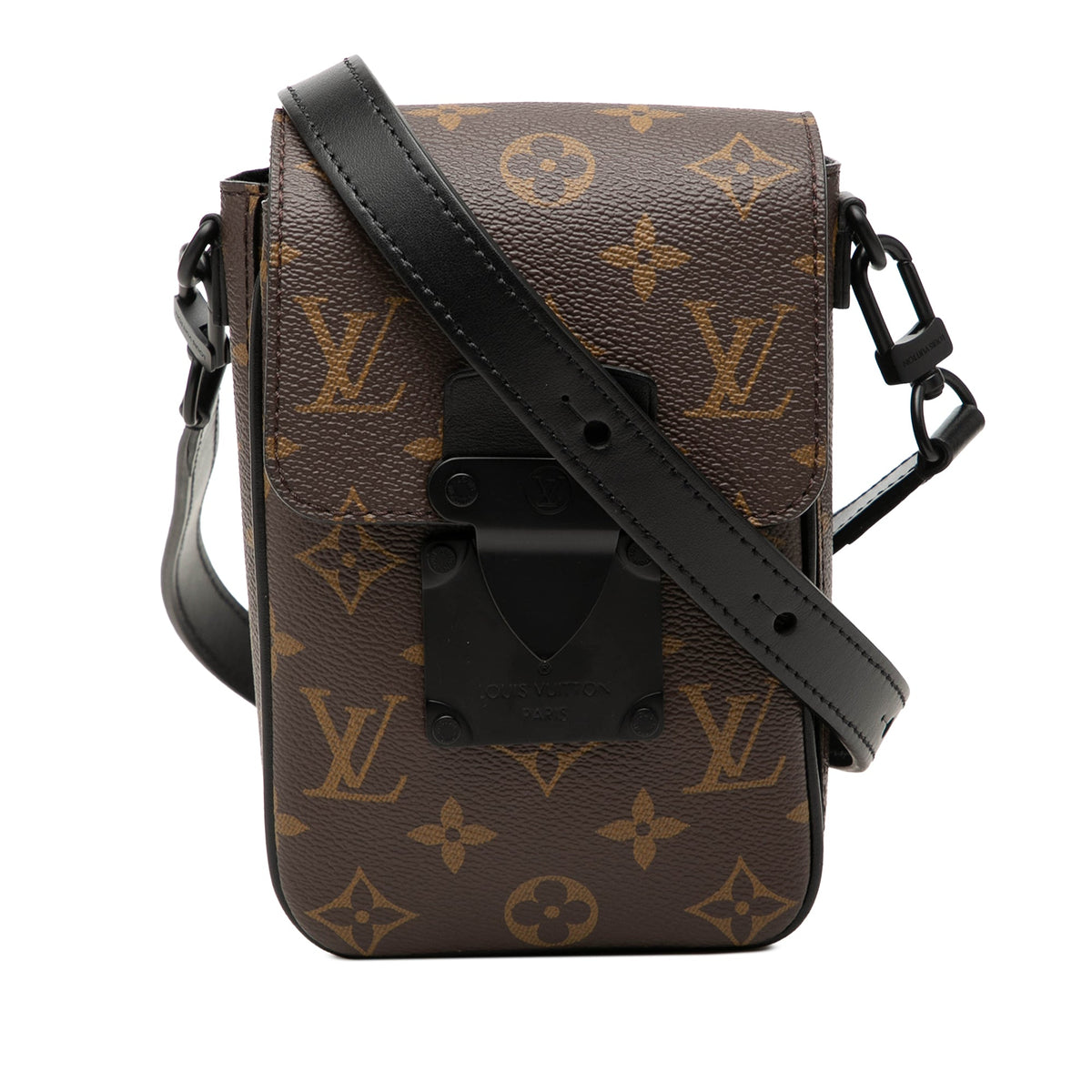 Louis Vuitton Monogram Macassar S Lock Vertical Wearable Crossbody — Black