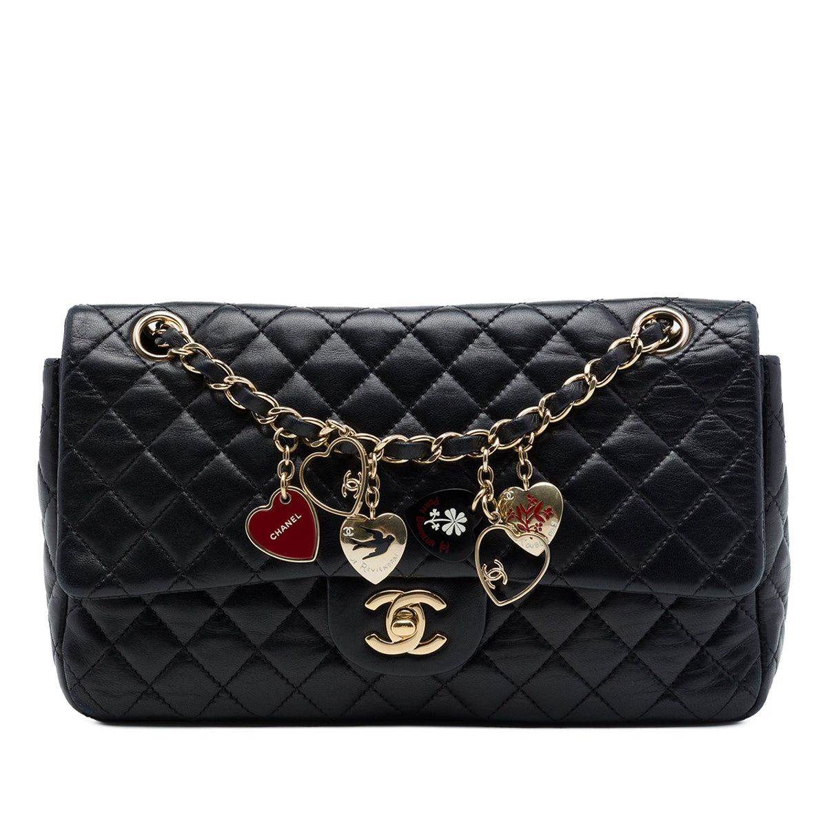 Chanel Medium Classic Lambskin Valentines Heart Charms Single Flap