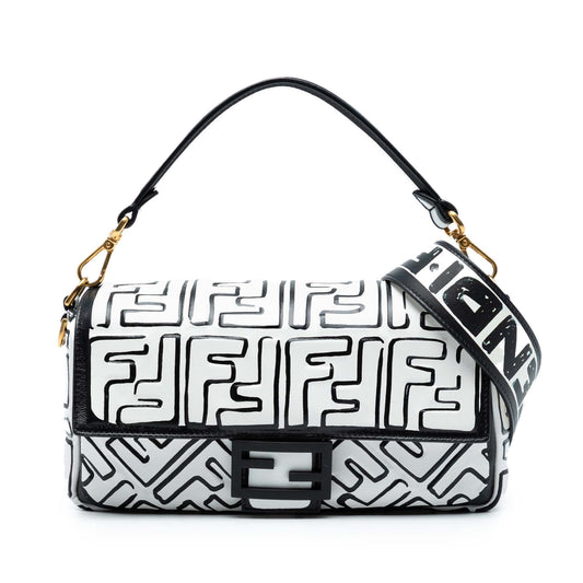 Fendi Joshua Vides California Sky Medium Embossed Leather Baguette Satchel