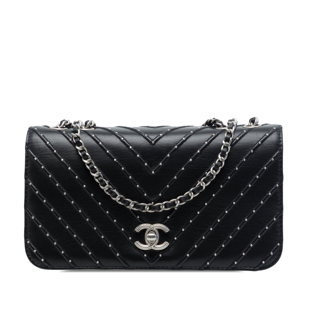 Chanel Chevron Lambskin Stud Wars Full Flap — Black