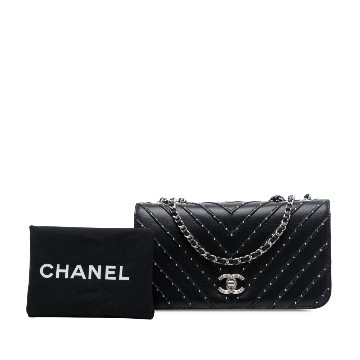 Chanel Chevron Lambskin Stud Wars Full Flap — Black