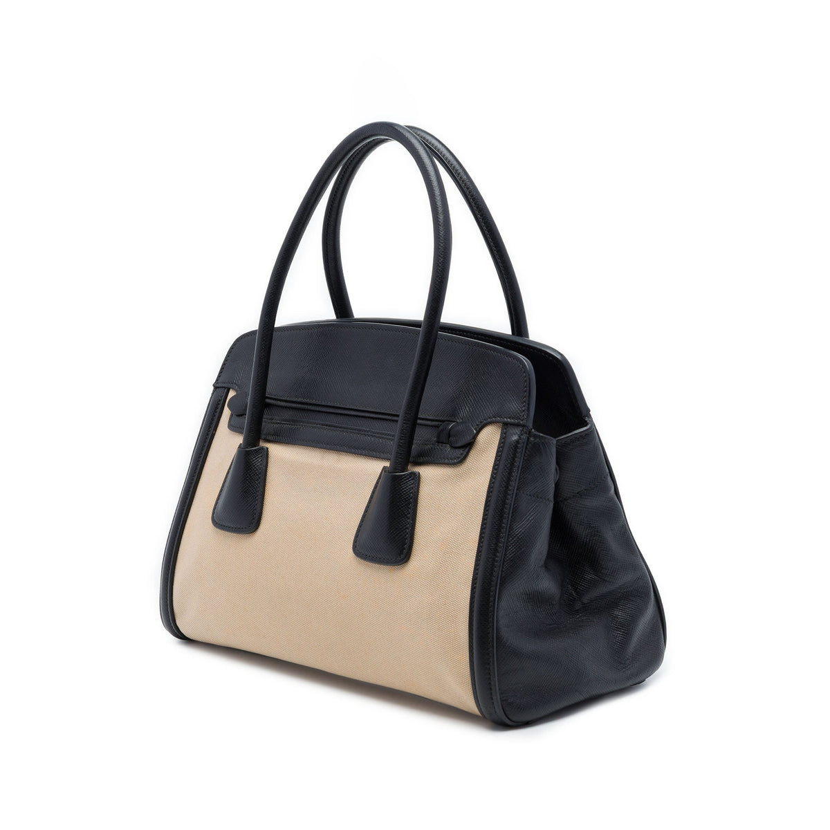 Prada Bicolor Saffiano Cuir Trimmed Canvas Satchel