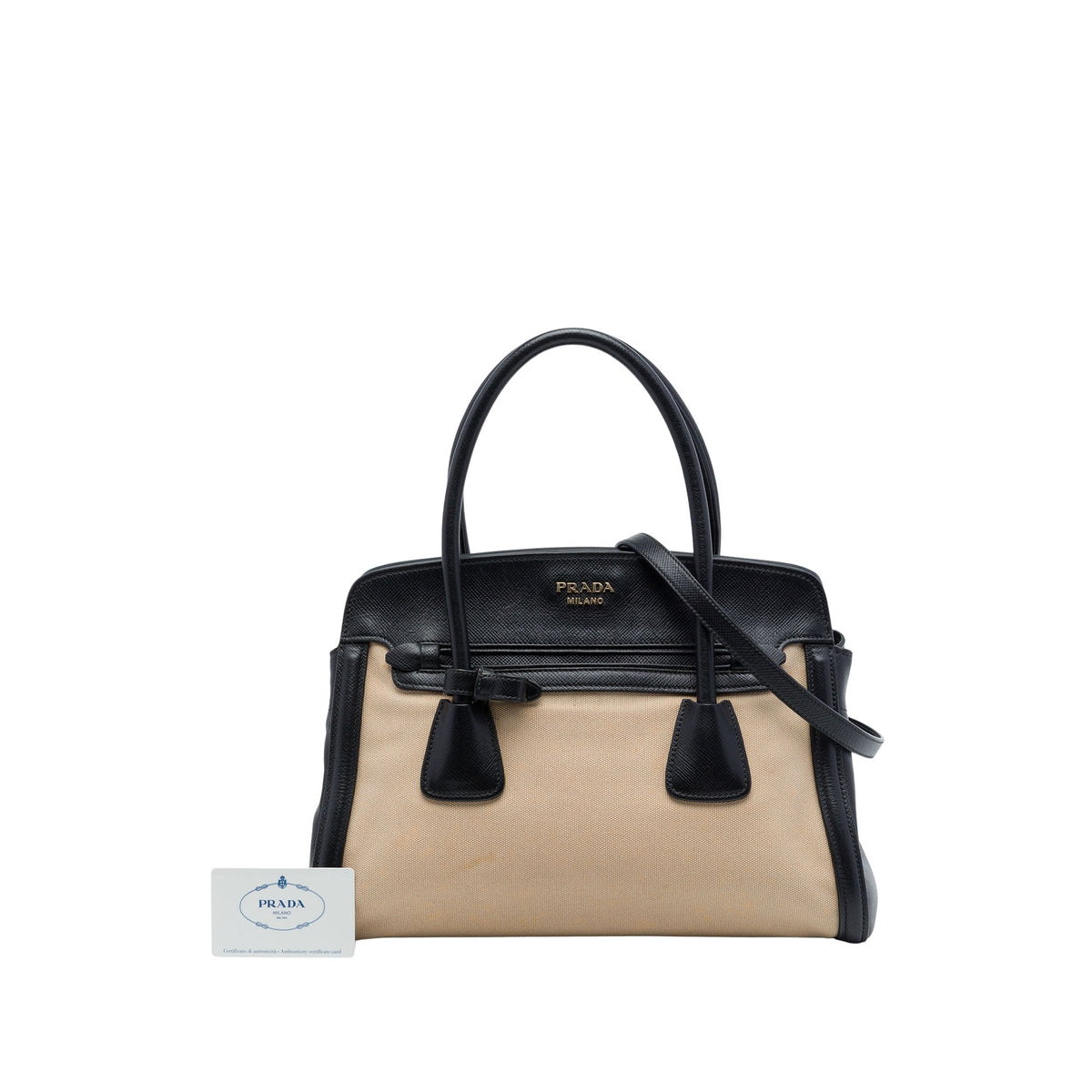 Prada Bicolor Saffiano Cuir Trimmed Canvas Satchel