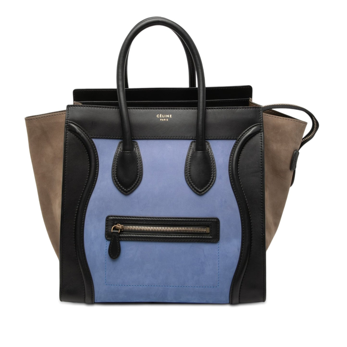 Celine Mini Tricolor Nubuck and Smooth Calfskin Luggage Tote