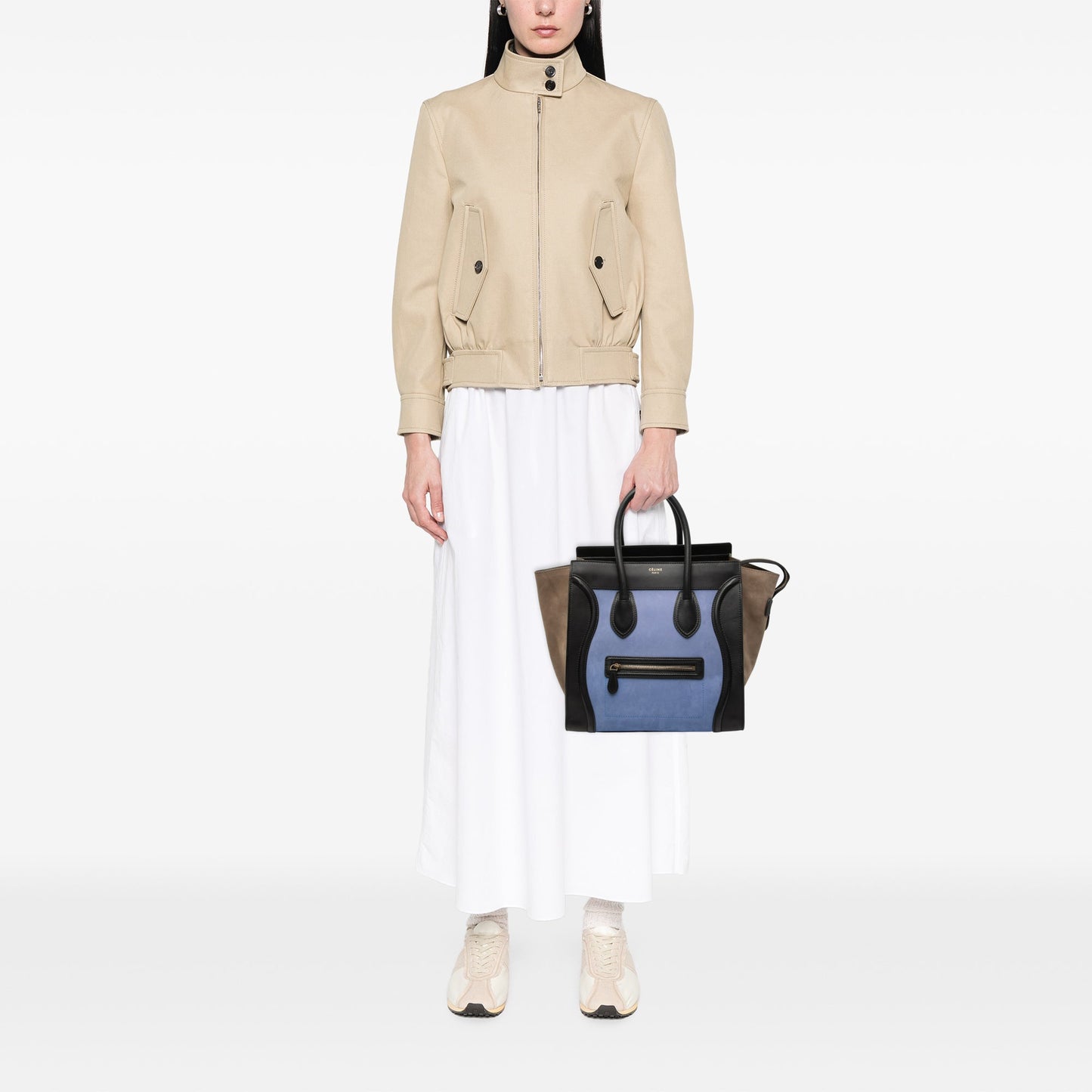 Celine Mini Tricolor Nubuck and Smooth Calfskin Luggage Tote