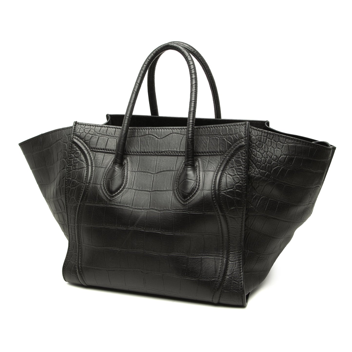 Celine Medium Croc Embossed Leather Luggage Phantom Tote