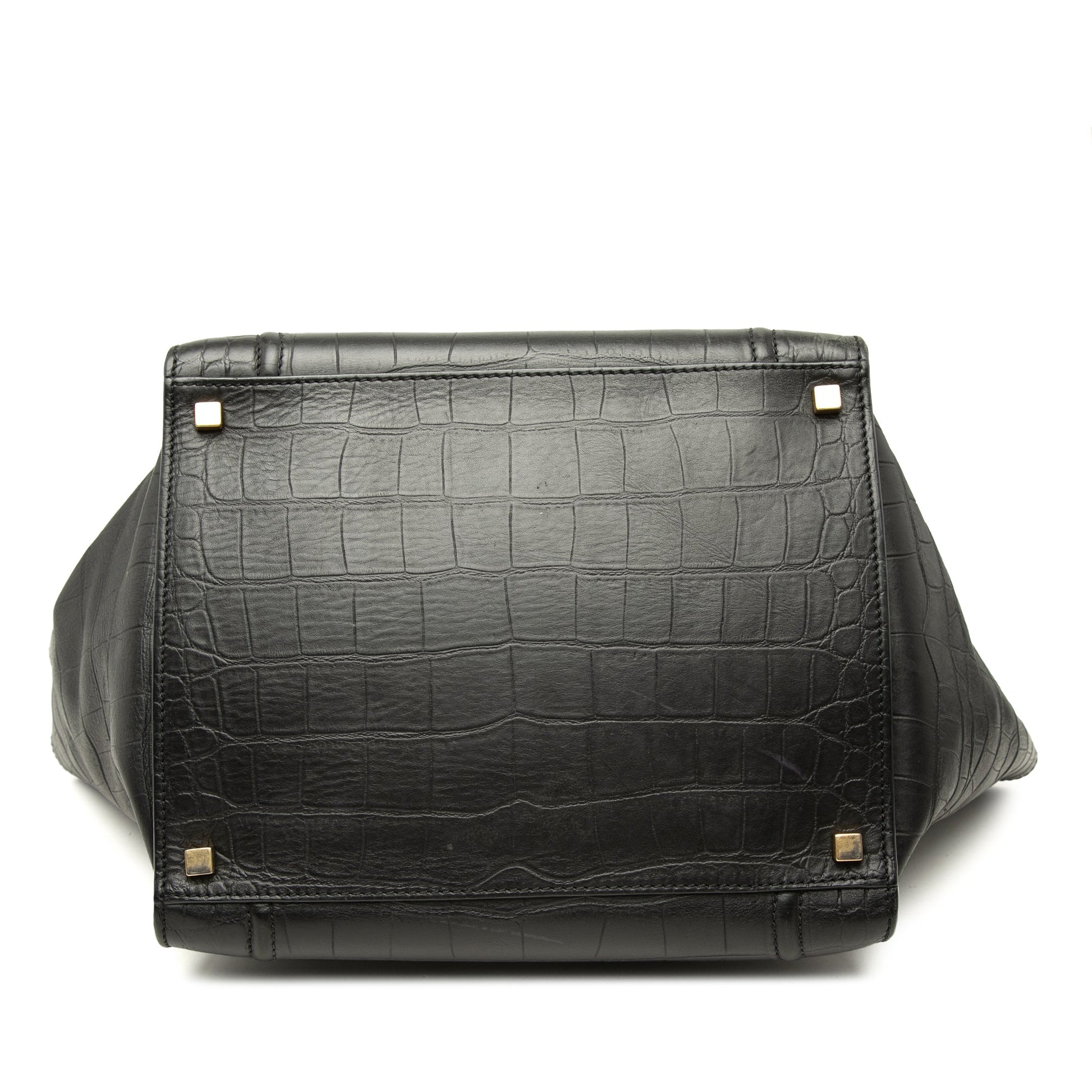 Celine Medium Croc Embossed Leather Luggage Phantom Tote