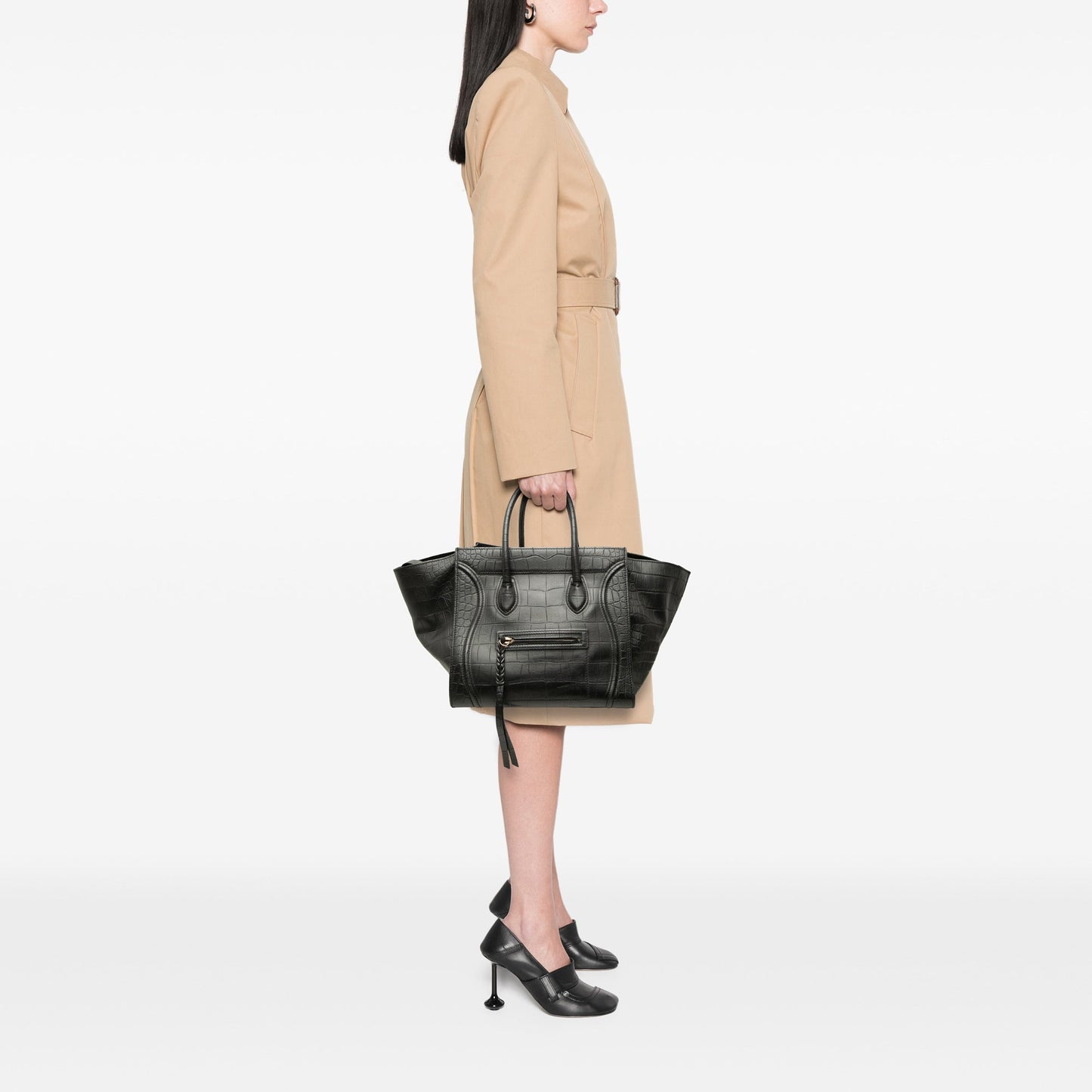 Celine Medium Croc Embossed Leather Luggage Phantom Tote