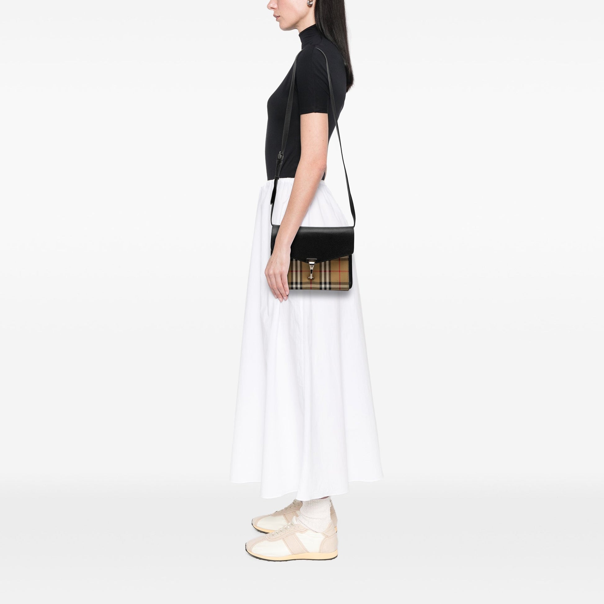 Burberry Small Leather and House Check Canvas Derby Macken Crossbody