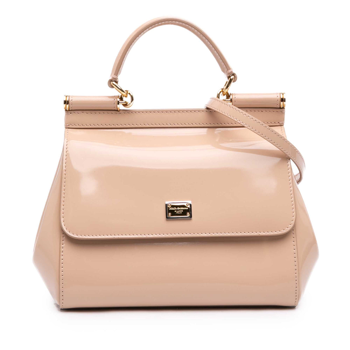Dolce & Gabbana Small Patent Miss Sicily Satchel — Brown