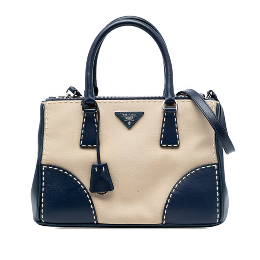 Prada Small Canvas and City Calf Hand Stitched Galleria Double Zip Satchel