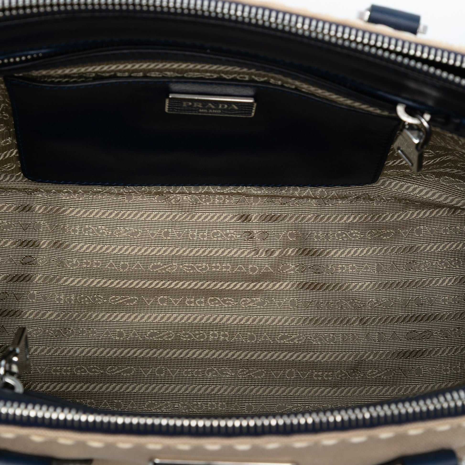 Prada Small Canvas and City Calf Hand Stitched Galleria Double Zip Satchel