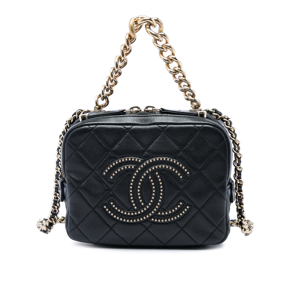 Chanel Quilted Lambskin Studded Beauty Begins Camera Bag — Black
