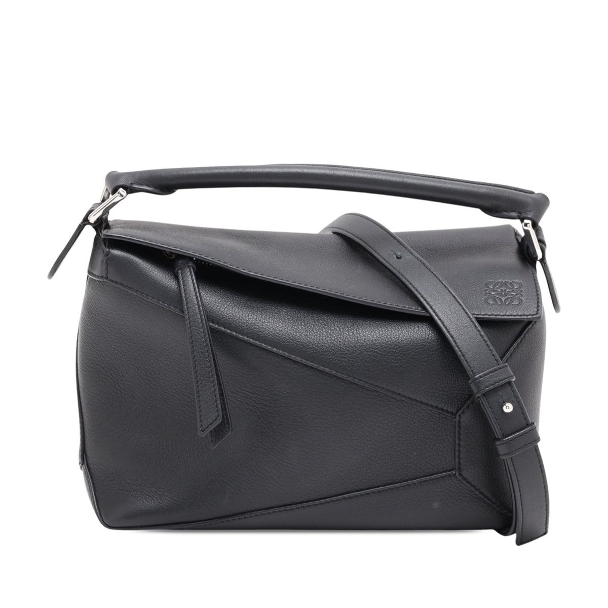 LOEWE Small Calfskin Puzzle Edge Satchel — Black