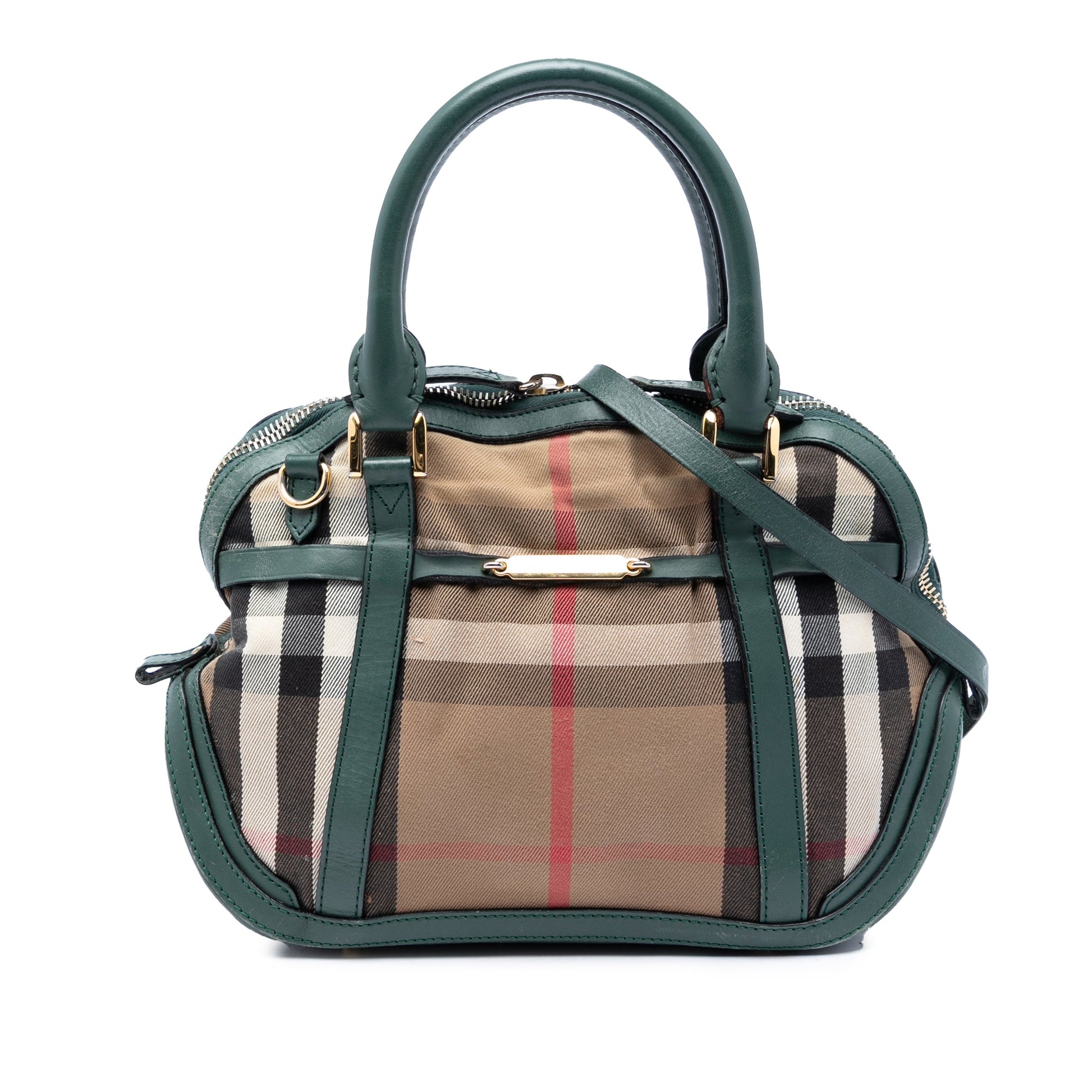 Burberry Small Leather Trimmed House Check Canvas Bridle Orchard Satchel