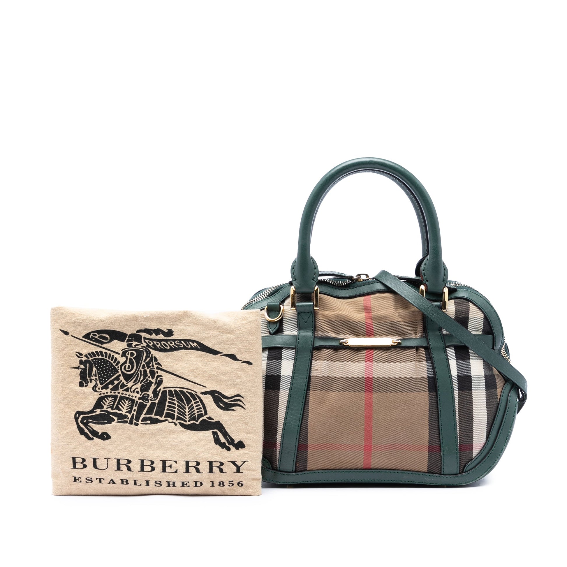 Burberry Small Leather Trimmed House Check Canvas Bridle Orchard Satchel